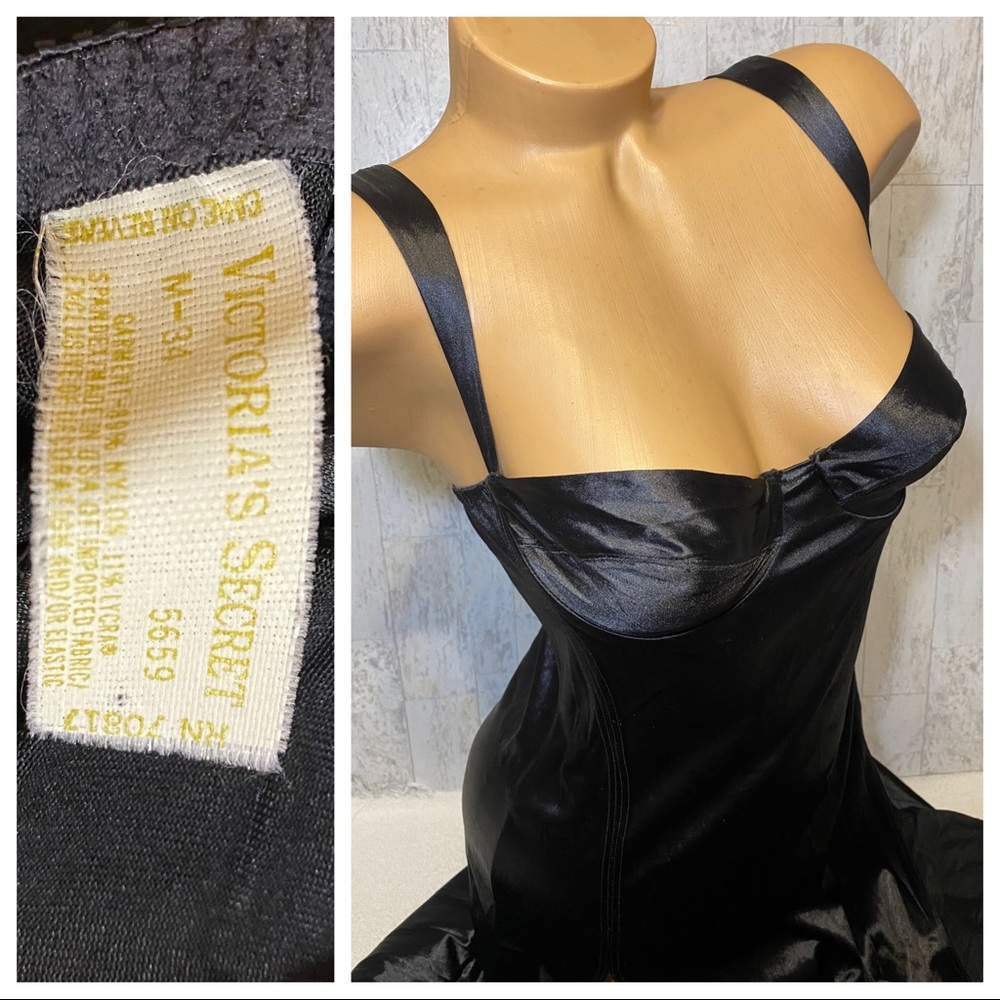 🎊🎉HOST PIC🎊🎉 VNTG Black Liquid Satin long night gown Victoria Secret Sissy - Picture 7 of 14